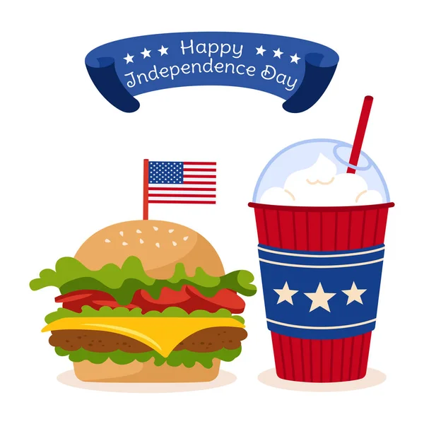 American flag Independence Day card fast food tape — Vector de stock