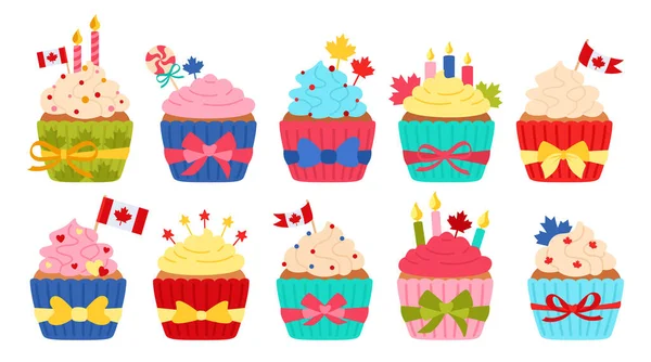 Canada day colored cupcake flat muffin set vector — 스톡 벡터