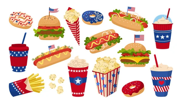 American Independence Fast food flag set vector — Stockový vektor