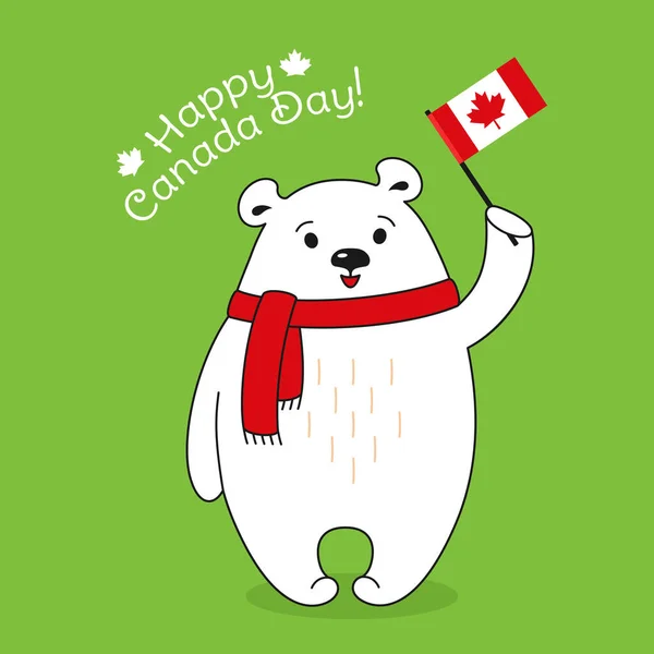 Cartão feliz Canadá Dia urso polar vetor lenço bandeira —  Vetores de Stock