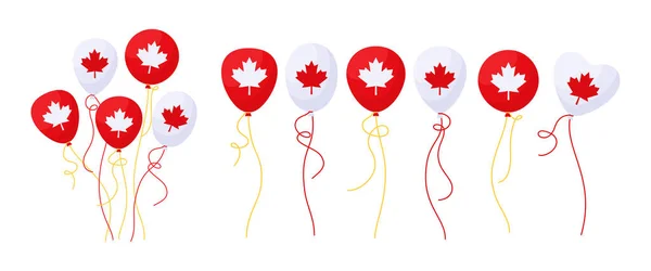 Bunch Balloon Canadá dia bandeira desenho animado conjunto Vector —  Vetores de Stock
