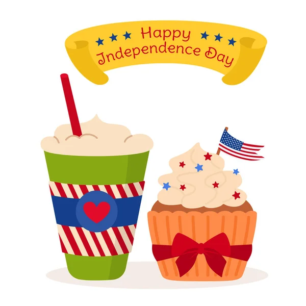Día de la independencia bandera cupcake tarjeta festival vector — Vector de stock