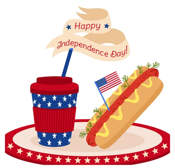Tarjeta de comida rápida Bandera del Día de la Independencia Americana — Vector de stock