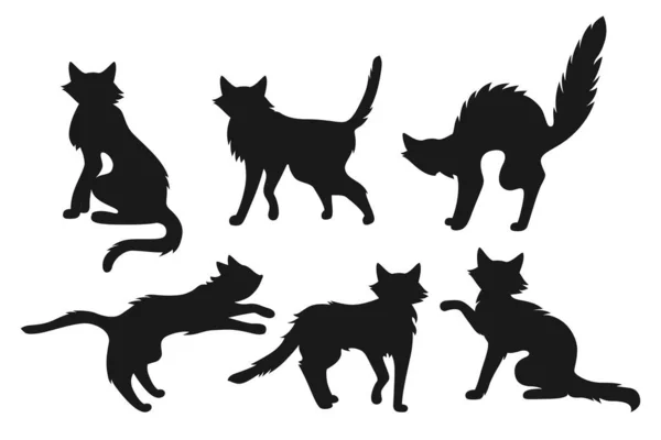 Kočka černá horor silueta set roztomilý strašidelný vektor — Stockový vektor