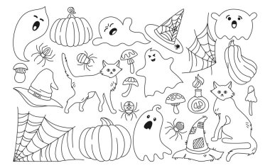 Cadılar Bayramı partisi korku çizgi filmi sihirli vektör seti