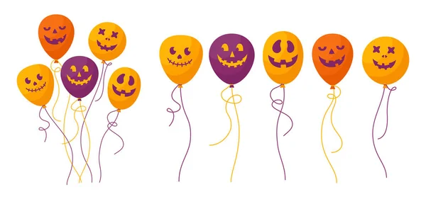 Ballon Gesichter Halloween Cartoon Set flachen Vektor — Stockvektor