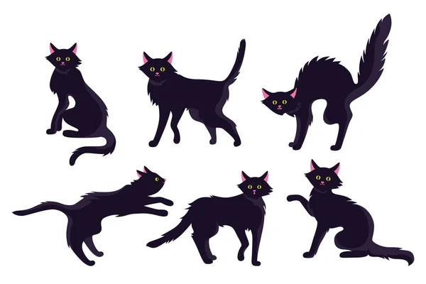 Cat black horror cartoon set cute scary vector — Διανυσματικό Αρχείο