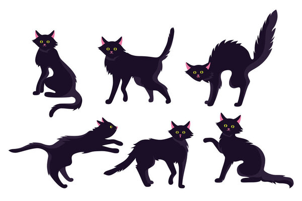 Cat black horror cartoon set cute scary vector