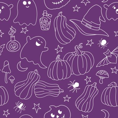 Halloween seamless pattern doodle line vector tile