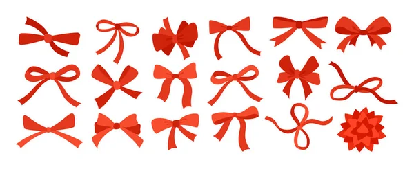 Bow ribbon red cartoon set decoration packaging — Stock Vector