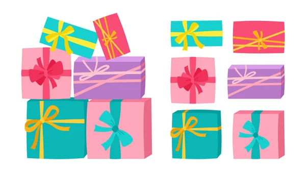 礼品盒堆放生日派对惊喜套装礼物 — 图库矢量图片