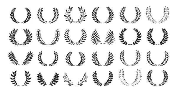 Laurel Wreath olive award heraldry silhouette set — Stock Vector