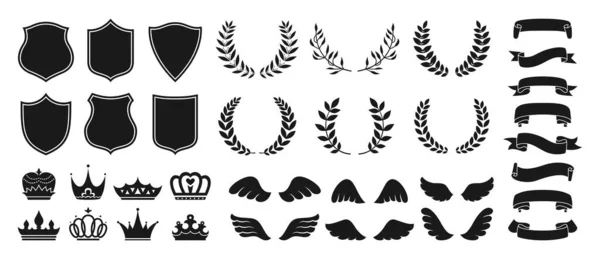 Heraldry vintage badge ikon set krona vinge — Stock vektor