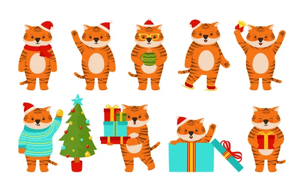 Navidad Tigre animal personaje mascota año nuevo — Vector de stock