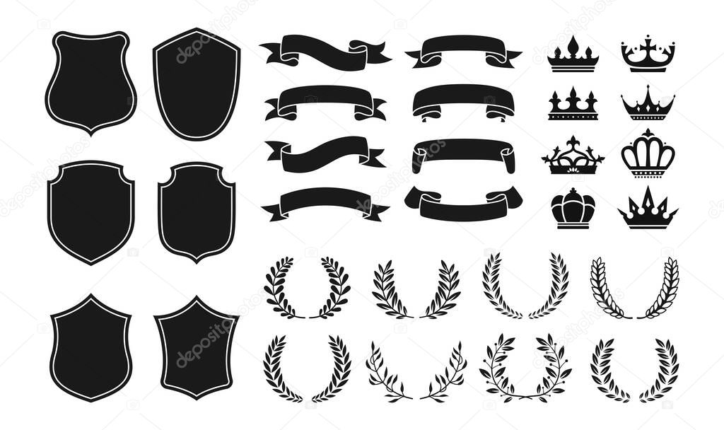 Heraldry vintage badge icon set crown shield