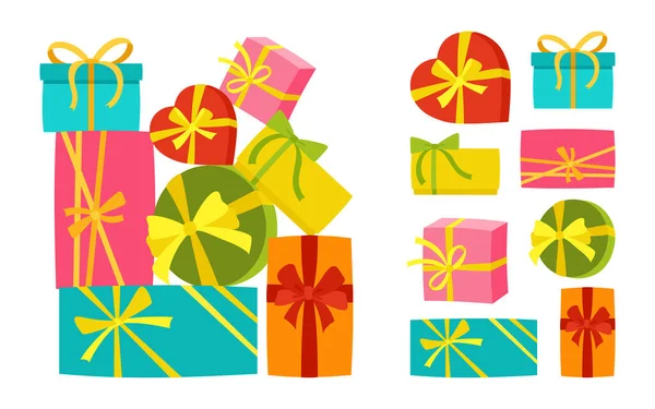 礼品盒堆放生日派对惊喜套装礼物 — 图库矢量图片