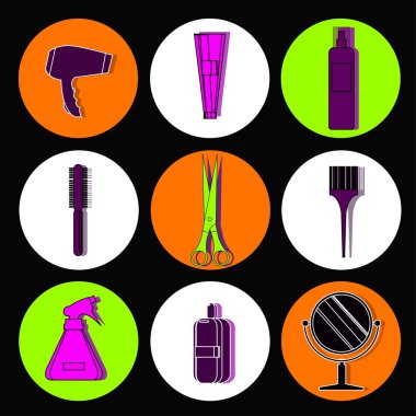 Renkli kuaför araçları. Vektör çizimi