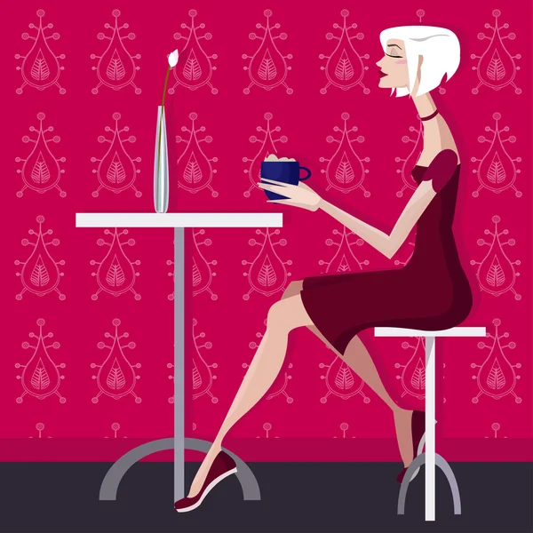 Красочная иллюстрация девушки в кафе. Симпатичная векторная иллюстрация . — стоковый вектор
