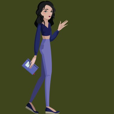 Renkli resimde bir kız. Sevimli çizgi vektör çizim.