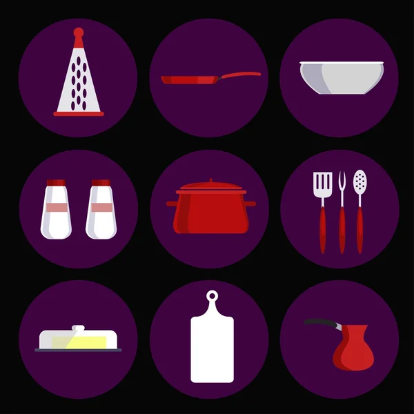 Cozinha objetos e acessórios icons- vetor ícone conjunto . — Vetor de Stock