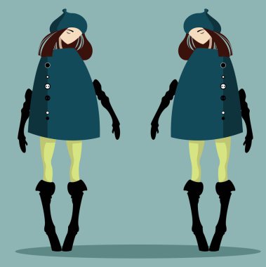 Renkli resimde bir kız. Sevimli çizgi vektör çizim.