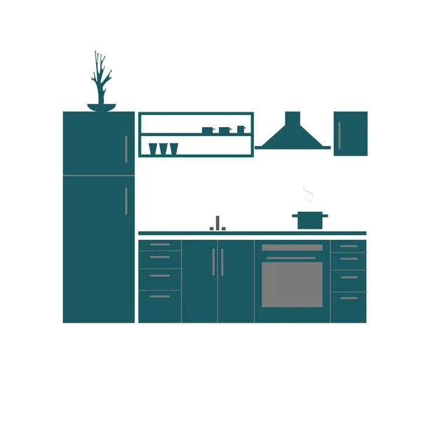 Cozinha. Cozinha design de interiores. Mobília moderna da cozinha. Mobiliário de cozinha isolado . — Vetor de Stock