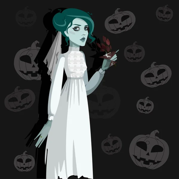 Mariée morte. Halloween. Jour des Morts. Illustration vectorielle avec femme . — Image vectorielle