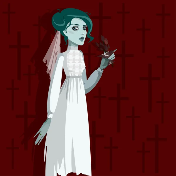 Мертвая невеста Хэллоуин. День Мертвых. Векторная иллюстрация с женщиной . — стоковый вектор