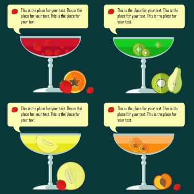 Meyve güler yüzlü koleksiyonu. Menü öğesi için kafe ya da Restoran enerjik taze içkiyle düz tarzı yaptı. Sağlıklı yaşam için taze meyve suyu. Organik çiğ sallar.