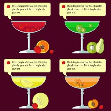 Meyve güler yüzlü koleksiyonu. Menü öğesi için kafe ya da Restoran enerjik taze içkiyle düz tarzı yaptı. Sağlıklı yaşam için taze meyve suyu. Organik çiğ sallar.