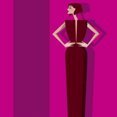 Renkli resimde bir kız. Sevimli çizgi vektör çizim.