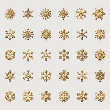 Altın kar tanesi izole edilmiş koleksiyon grafiksel illüstrasyon.