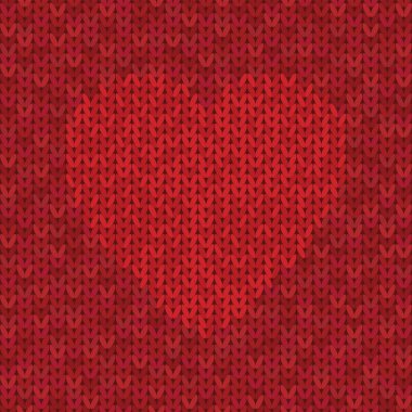 Soyut kırmızı yün işlemeli, kalp şeklinde, dikişsiz arkaplan çizimi. Kırmızı kumaş Sevgililer Günü teması.