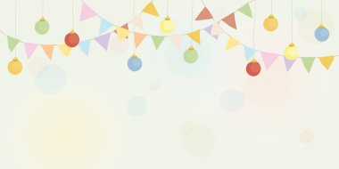 Pastel asılı çelenkler ve bulanık arka plan vektör resimli akşam topları çocukça. Parti arkaplan karalama çizgileri şablonu boş alana sahiptir.