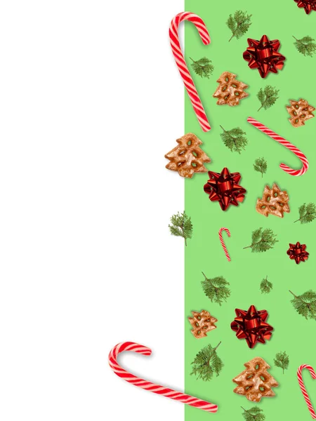 Modern Christmas Collage Green Seamless Background Winter Holidays Dessert Decoration — Stock Photo, Image