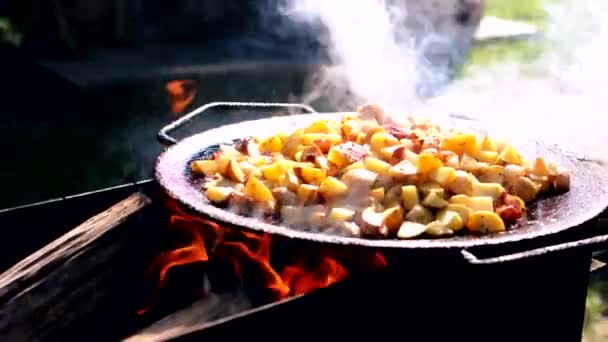 Cooking Fried Potatoes Lard Fire General Plan Fried Vegetables Fire — Stock Video