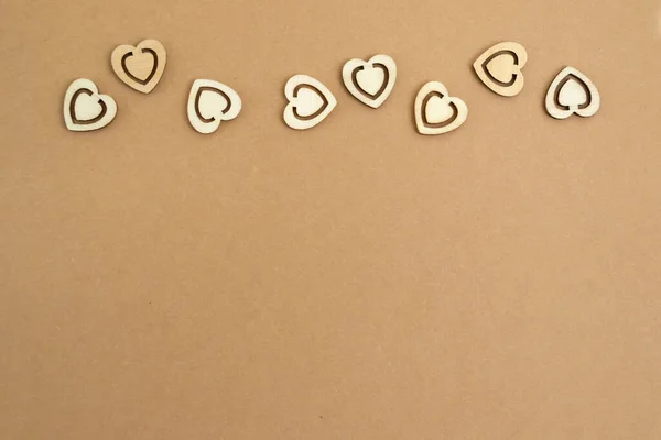 Ξύλινες Καρδιές Φόντο Παστέλ Χαρτιού Χειροτεχνίας Αφηρημένο Φόντο Ξύλο Κομμένα — Φωτογραφία Αρχείου
