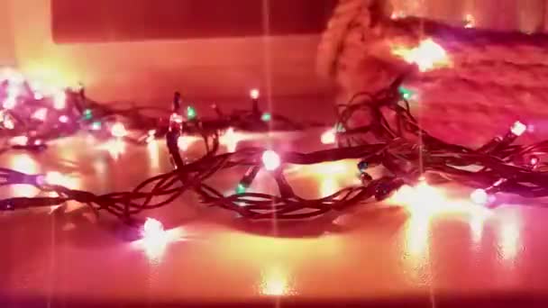 Grinalda Led Natal Está Piscando Decoração Natal Pisca Rapidamente Cores — Vídeo de Stock