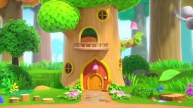 Çocuklar için komik çizgi film animasyonu video ve güzel doğal manzara