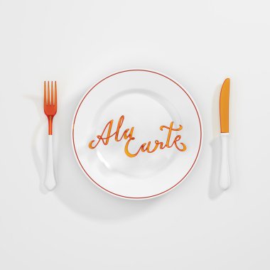 alakart alıntı yazım arka plan. çatal ve bıçak 3d render 3d çizim ile en az illüstrasyon