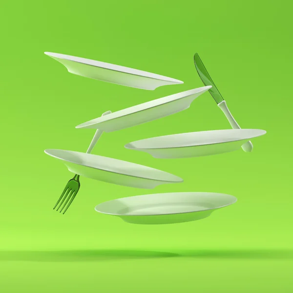 Plakaları çatal ve bıçak kompozisyon3d render 3d illüstrasyon