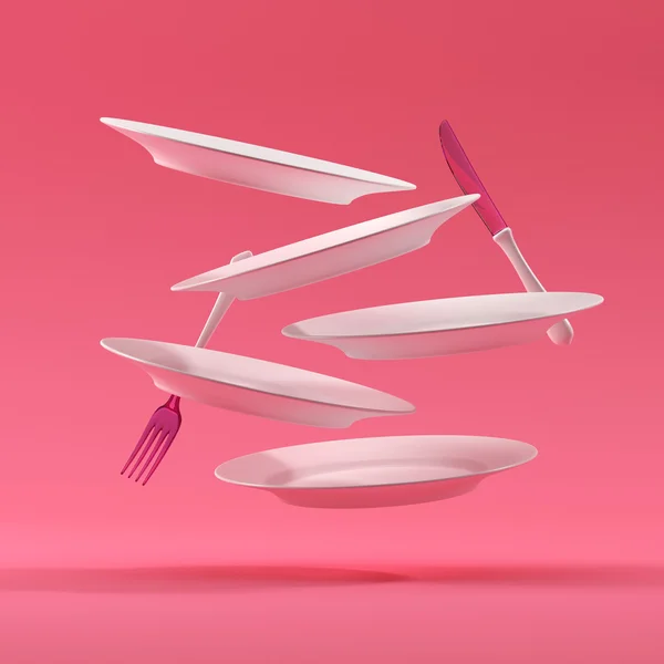 Plakaları çatal ve bıçak kompozisyon3d render 3d illüstrasyon