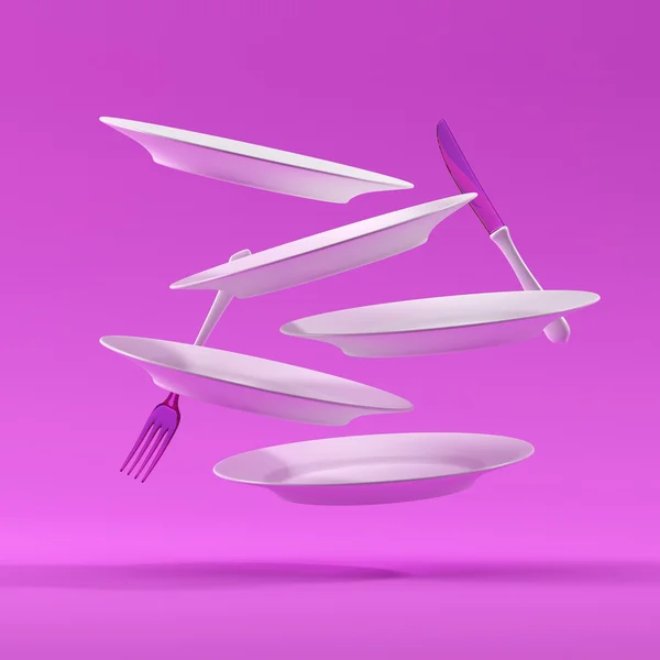 Plakaları çatal ve bıçak kompozisyon3d render 3d illüstrasyon