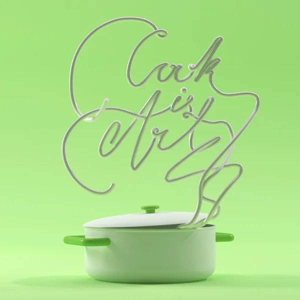 Cook pot modern 3d render 3d illüstrasyon ile sanat alıntı