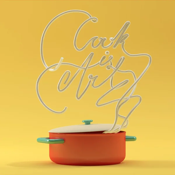 Cook is art quote with pot modern 3D rendering 3D illustration