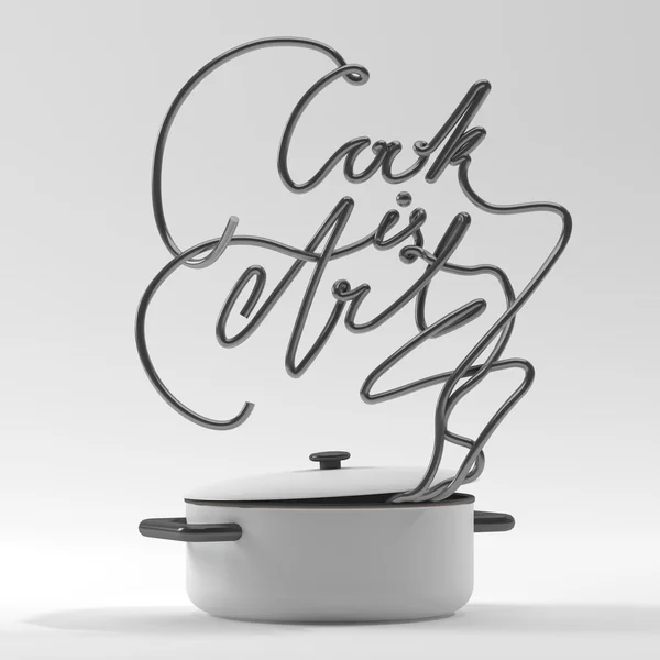 Cook pot modern 3d render 3d illüstrasyon ile sanat alıntı