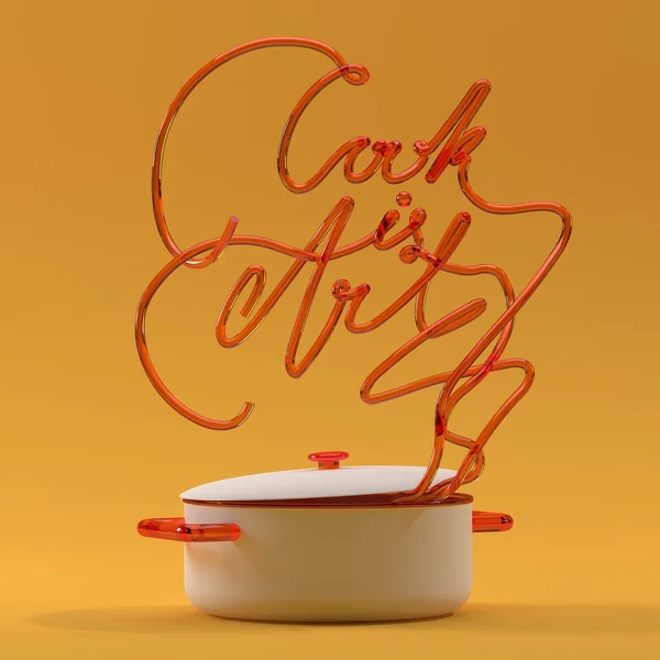 Cook pot modern 3d render 3d illüstrasyon ile sanat alıntı