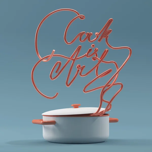 Cook pot modern 3d render 3d illüstrasyon ile sanat alıntı