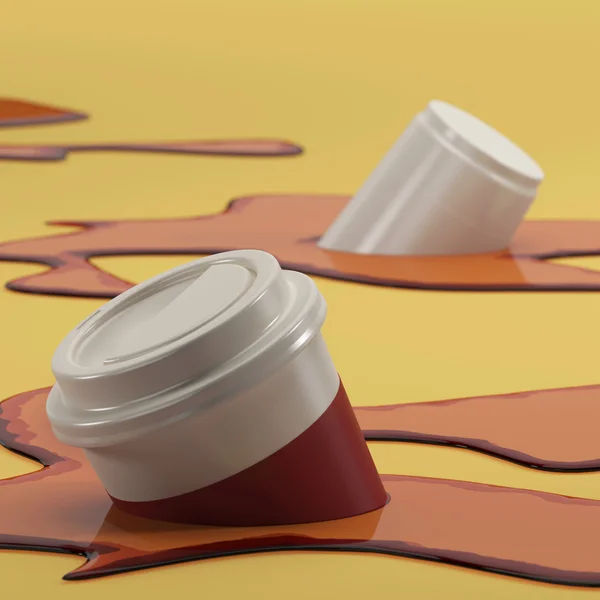 Кофейная чашка погрузилась в фон абстрактной 3D-графики — стоковое фото