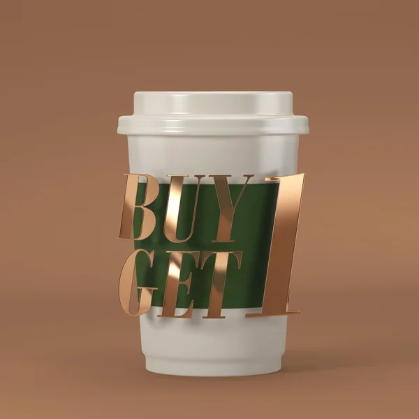 Alıntı ile kahve fincanı satın 1 get 1 3d render 3d çizim